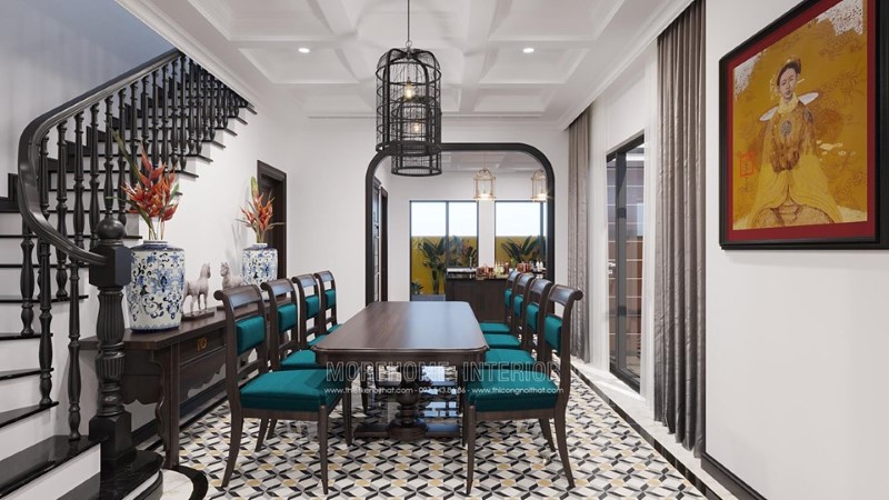 Bộ bàn ghế ăn gỗ tự nhiên phun sơn màu cánh gián cao cấp Cách bố trí bộ bàn ghế ăn đúng điệu nhất dành cho mọi không gian