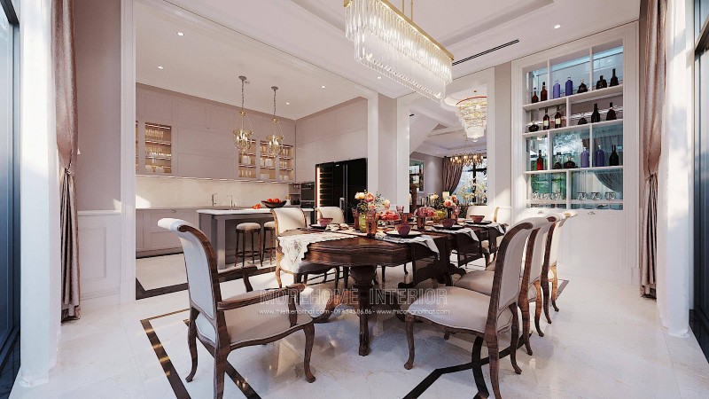 Bộ bàn ghế ăn biệt thự đẹp cao cấp phong cách tân cổ điển Cách bố trí bộ bàn ghế ăn đúng điệu nhất dành cho mọi không gian