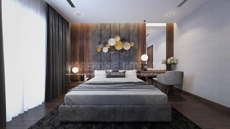 Đèn thả cùng đèn bàn khối cầu độc đáo sẽ là lựa chọn thú vị tạo nên nét tinh tế trong phòng ngủ hiện đại. Thiết kế phòng ngủ biệt thự