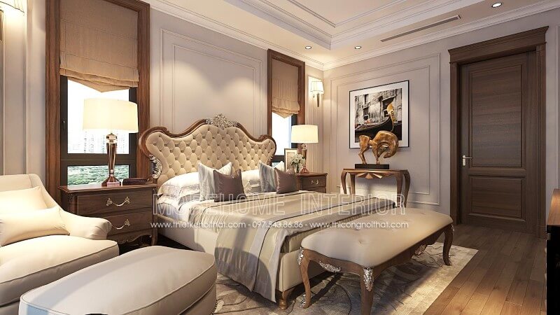 Giường ngủ chung cư tân cổ điển Giường ngủ chung cư tân cổ điển