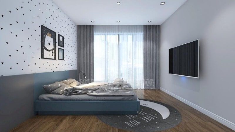 Đối với phòng bé dưới 6 tuổi, ý tưởng trang trí đơn giản nhưng không kém phần sinh động từ giấy dán tường hình tim, tranh canvas