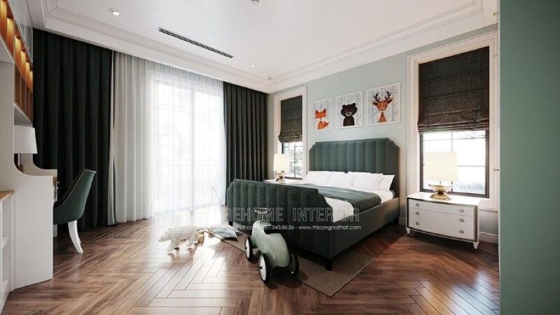 Giường ngủ bọc nệm xanh đẹp, độc đáo cho phòng con trai