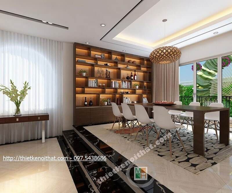 Mẫu kệ tủ trang trí phòng ăn kịch trần hiện đại, ấn tượng