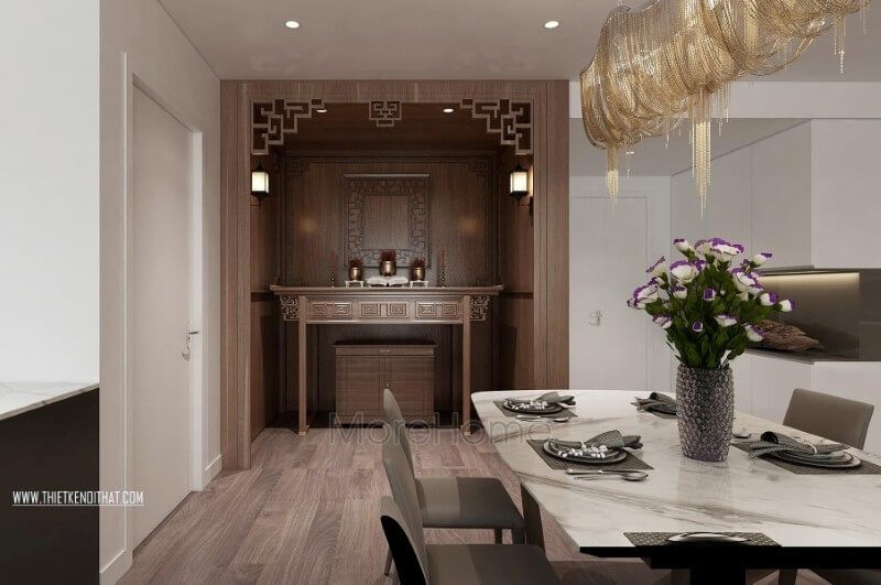 Thiết kế nội thất phòng thờ chung cư cao cấp sang trọng mà thành kính,