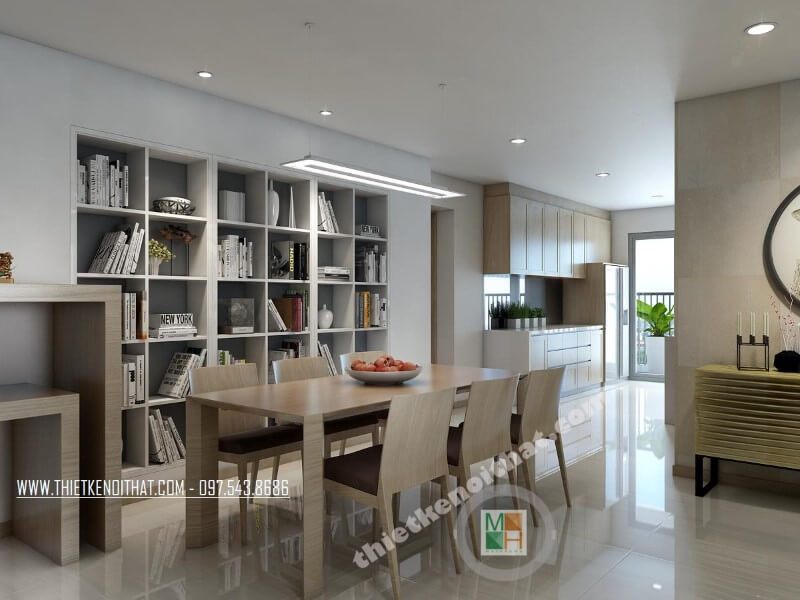 Mẫu bàn ghế ăn gỗ công nghiệp hiện đại với kiểu dáng đơn giản nhưng không kém phần tinh tế phù hợp với căn hộ chung cư diện tích vừa, nhỏ.