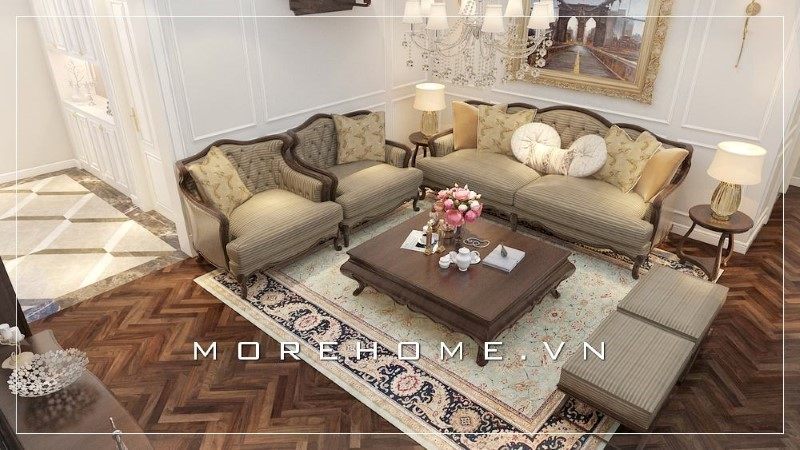 Thiết kế phòng khách biệt thự đẹp sang trọn được thiết kế mang phong cách tân cổ điển đang là xu hướng thịnh hành trong năm nay.