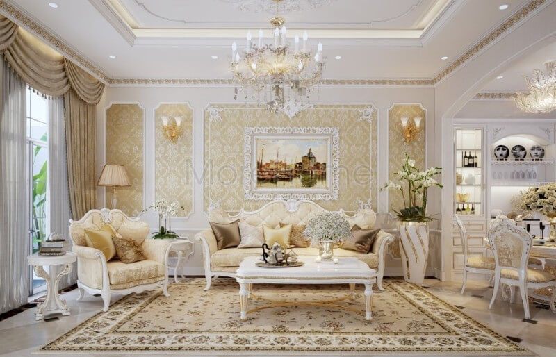 Mẫu sofa gỗ sồi nhập khẩu phun sơn cao cấp, từng đường nét chạm khắc nhẹ nhàng trên tay vịn hay chân ghế đều trở nên vô cùng cuốn hút khó tả